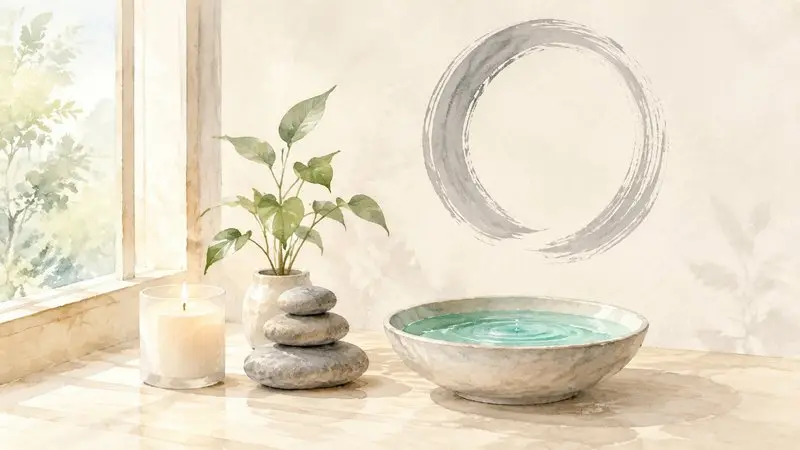 kompas se světovými stranami a jemné symboly pěti elementů feng shui