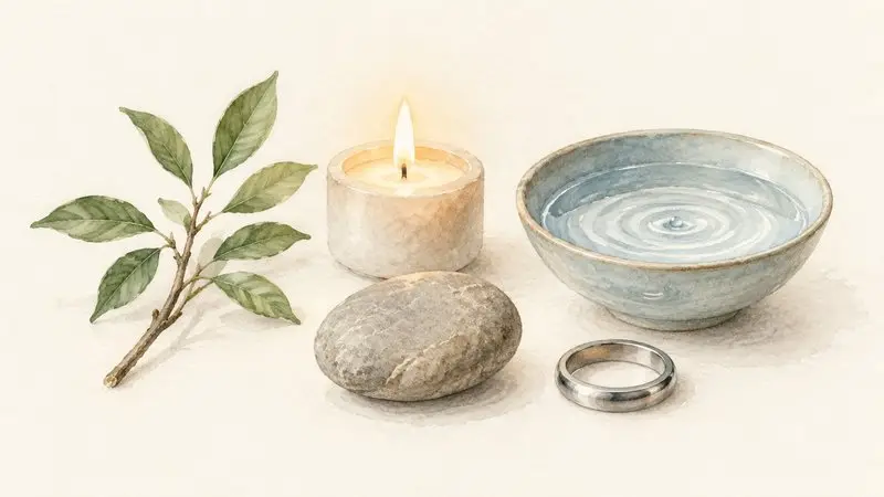 pět přírodních materiálů symbolizujících elementy feng shui