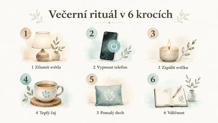 Večerní zátiší se svíčkou Chizen, knihou a čajem