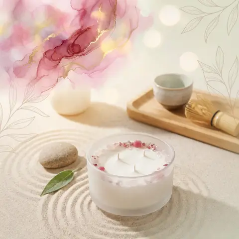 Svíčka Ženská harmonie se zen zahrádkou a matcha setem